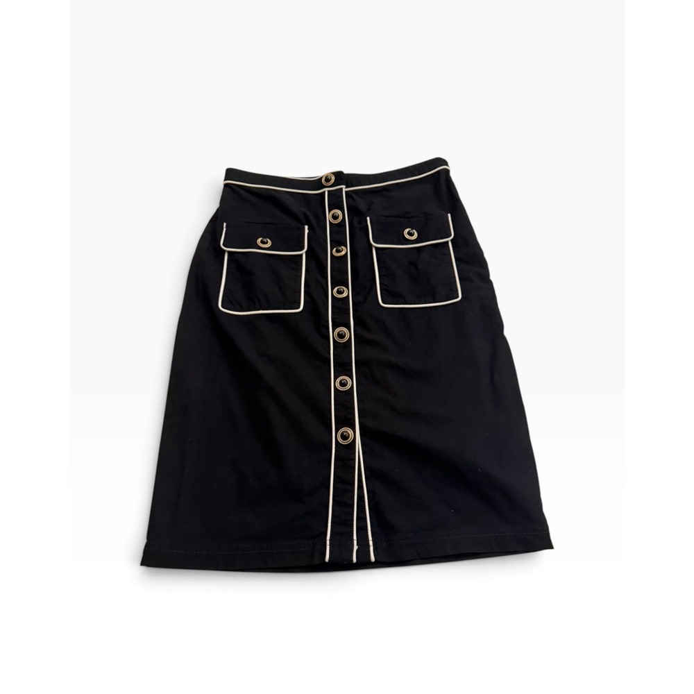 Maeve Skirt Womens 8 Black Button Front Piping Pencil Knee Length Anthropologie